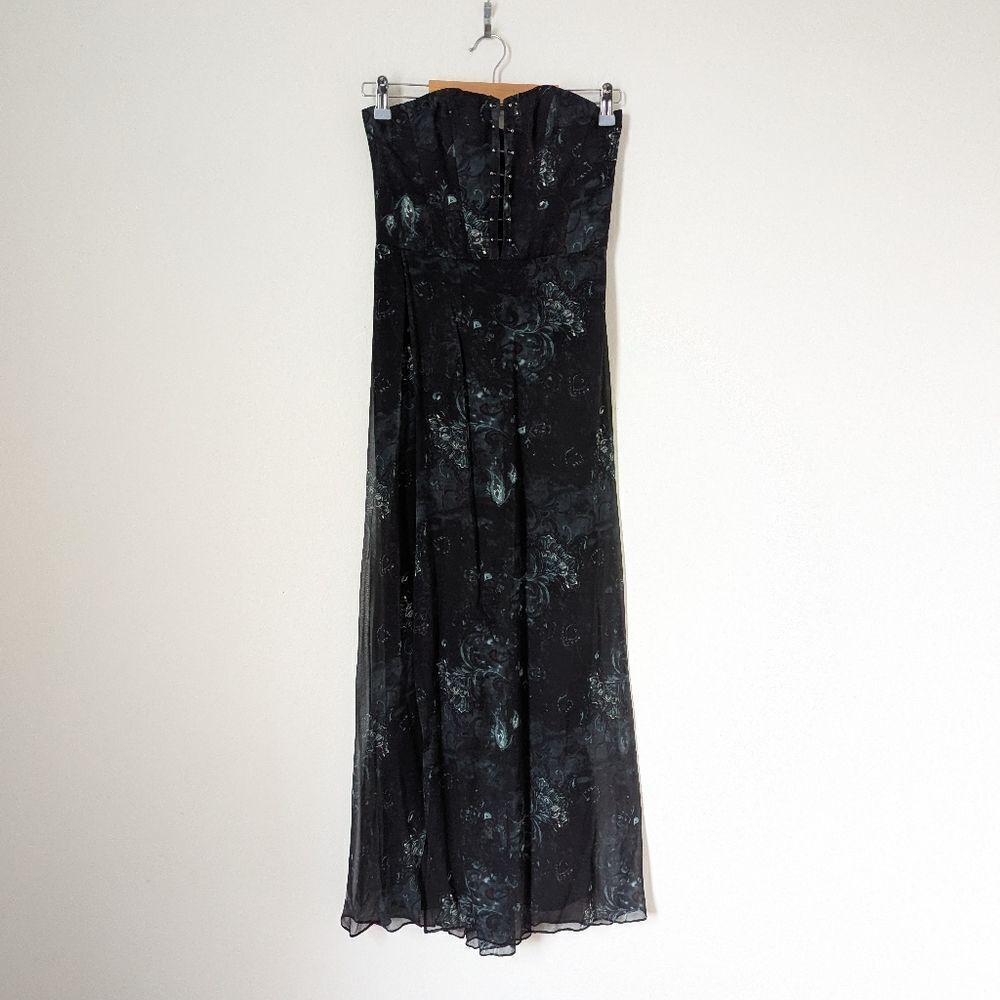 Haute Hippie black teal abstract Ginnie sheer silk strapless corset jumpsuit - Picture 2 of 8